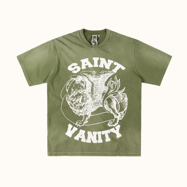 Saint Vanity White Griffin Washed Olive T-Shirt Saint Vanity White Griffin Washed Olive T-Shirt