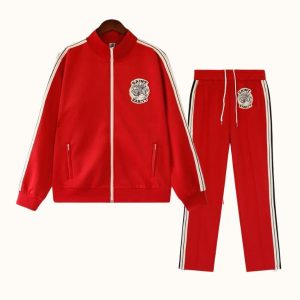 Saint Vanity Zipper Stripe Track Suit Red Set